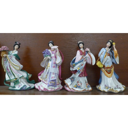 624 - Four Danbury Mint Princess figures, Rose, Iris, Plum and Chrysanthemum