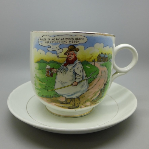 626 - A large cup and saucer, Tykes' Motto