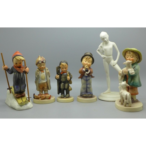 639 - Five Goebel figures and one other figure of a ballet dancer