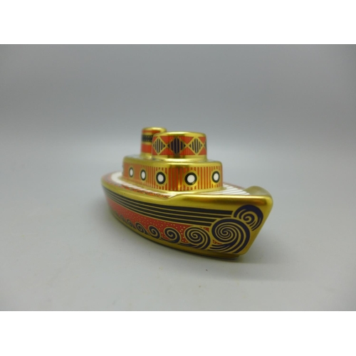 643 - A Royal Crown Derby paperweight, Treasures of Childhood, Tugboat