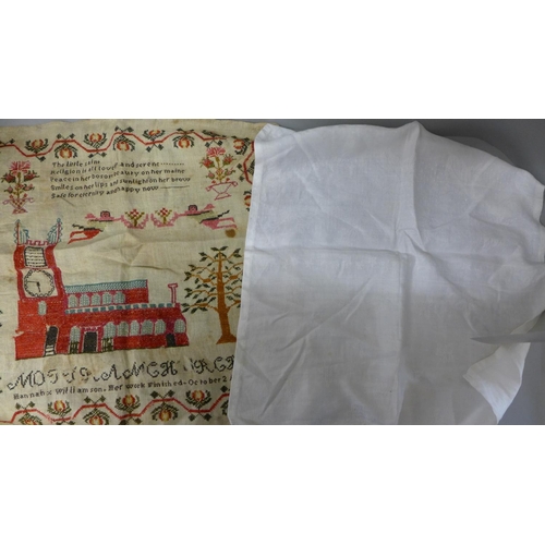 670 - Two 19th Century samplers, one by Miss Elizabeth Booth Beeley (1877-1957) dated 1888 and the other b... 