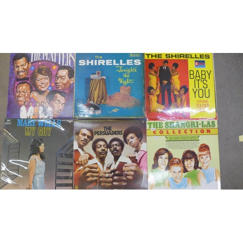 697 - Fourteen 1960's and 1970's soul and pop music LP records, Johnny Wakelin, The Platters, Tavares, Nin... 