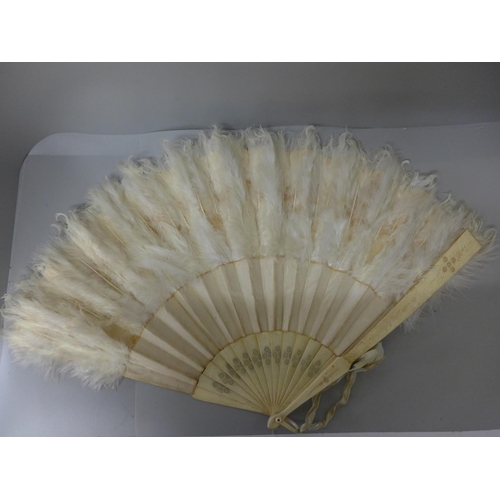 706 - A lady's late Victorian fan in silk and ostrich feather