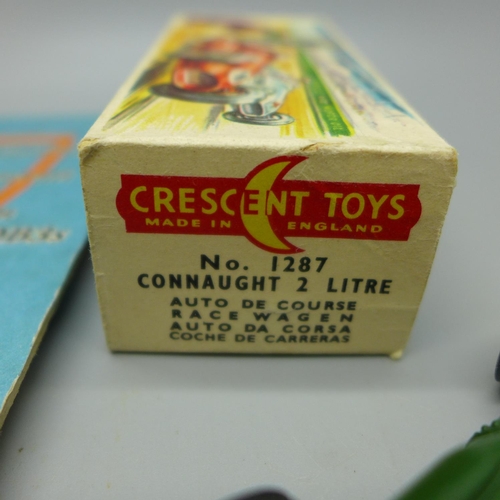 715 - A Crescent Toys No. 1287 Connaught 2 Litre racing car, boxed, with shop advertising card