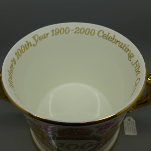 724 - A Royal Albert Paragon commemorative two handled mug, Queen Elizabeth the Queen Mother, 100 Year bir... 