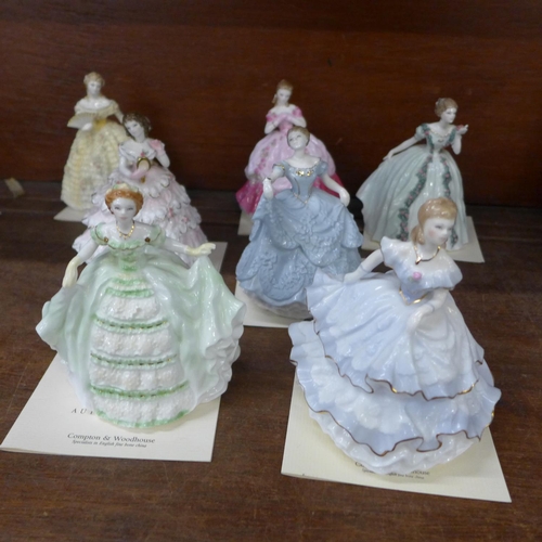 729 - Seven Royal Worcester Debutantes figures, Lady Emma, Elizabeth, Sophie, Louise, Caroline, Hannah and... 