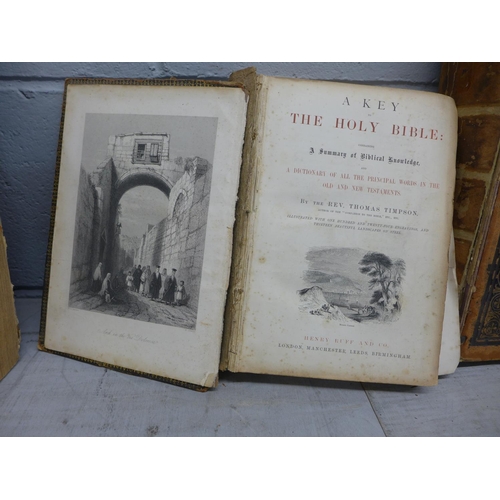 828 - A 1793 Holy Bible, printed by Mark and Charles Kerr, other family Bible by Rev. John Eadie and a key... 