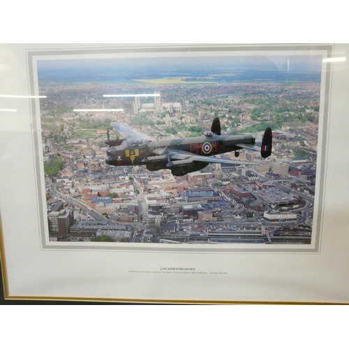 840 - Two aviation prints, The Battle of Britain Memorial Flight by Trevor Mitchell and Lancaster over Lin... 