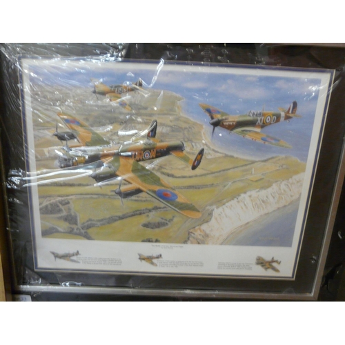 840 - Two aviation prints, The Battle of Britain Memorial Flight by Trevor Mitchell and Lancaster over Lin... 