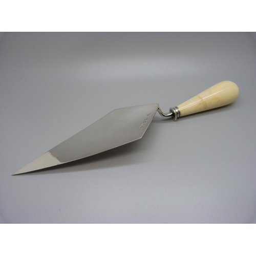 889 - A Victorian silver and ivory handled trowel, London 1875