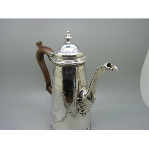 895 - A George II silver coffee pot, London 1743, 665g