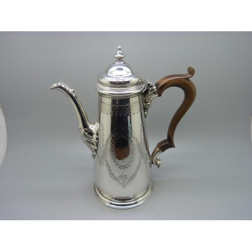 895 - A George II silver coffee pot, London 1743, 665g