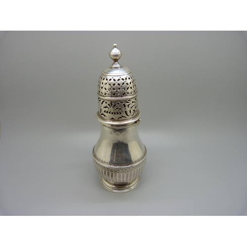 896 - A silver sugar shaker, Queen Anne, by Charles Adam, 1700-1719, 258g, 19cm