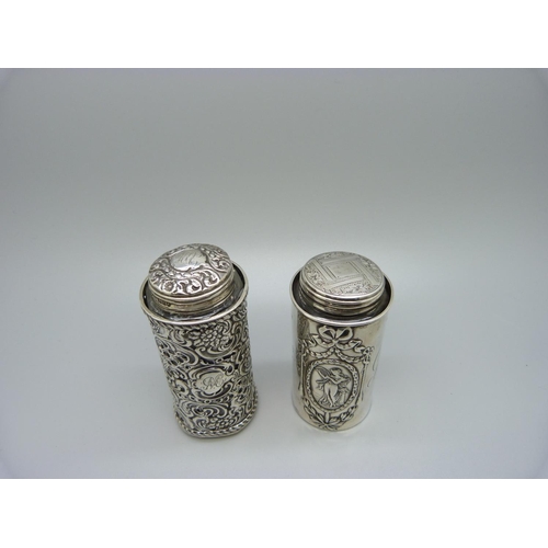 898 - Two silver mounted glass jars, Birmingham 1900 and 1906, (silver 76g)