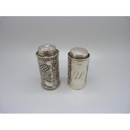 898 - Two silver mounted glass jars, Birmingham 1900 and 1906, (silver 76g)