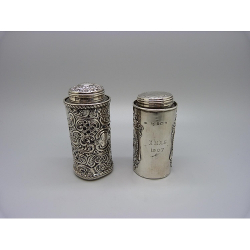 898 - Two silver mounted glass jars, Birmingham 1900 and 1906, (silver 76g)