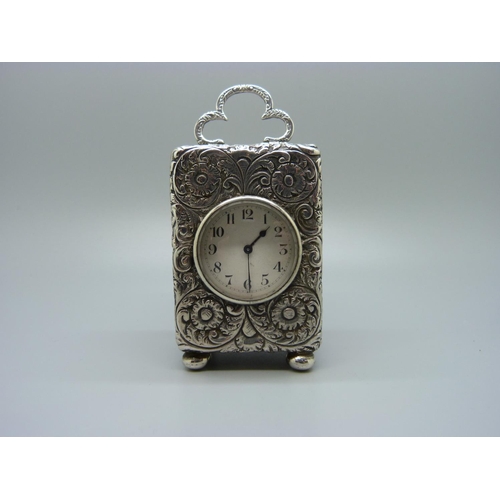 900 - A Victorian silver carriage clock, London 1894, 71mm