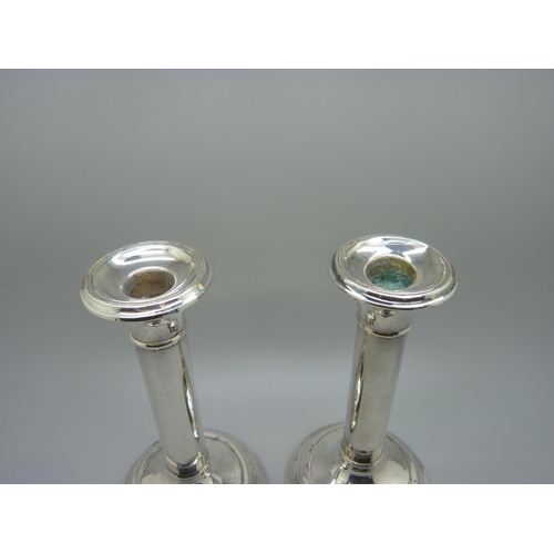 905 - A pair of silver candlesticks, worn Birmingham marks, 16.5cm, a/f