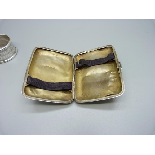 919 - A silver cigarette case, a/f, 50g, and a silver napkin ring, 11g