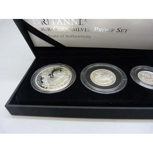 933 - The Royal Mint 2009 UK Britannia four-coin silver proof set, cased with certificate