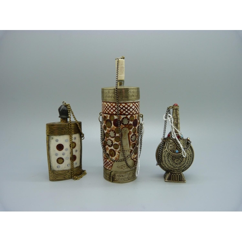 938 - Three Tibetan scent bottles