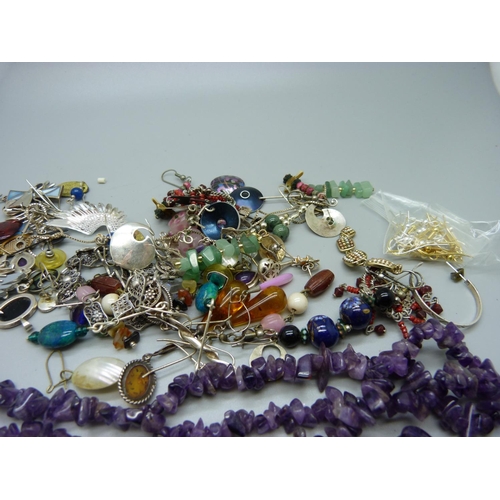 958 - Costume jewellery including silver