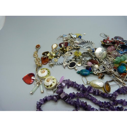 958 - Costume jewellery including silver