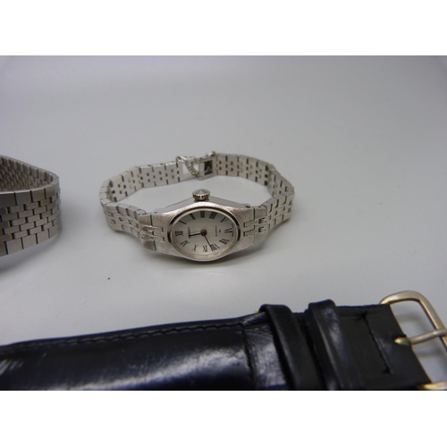 971 - Four wristwatches including two Seiko, chains and a brooch