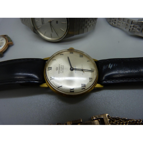 971 - Four wristwatches including two Seiko, chains and a brooch