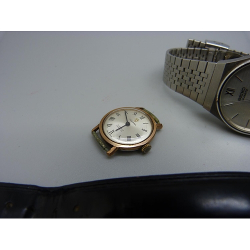 971 - Four wristwatches including two Seiko, chains and a brooch