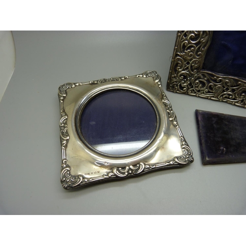 973 - Two silver photographs frames, Birmingham 1903 (large 22.5cm x 30cm) and 1908 (small)