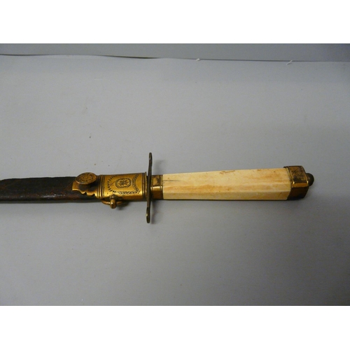 987 - A Georgian Naval dirk with ivory handle, scabbard a/f, 44.5cm