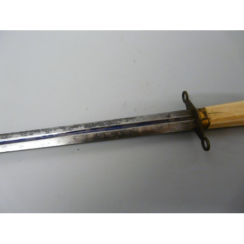 987 - A Georgian Naval dirk with ivory handle, scabbard a/f, 44.5cm