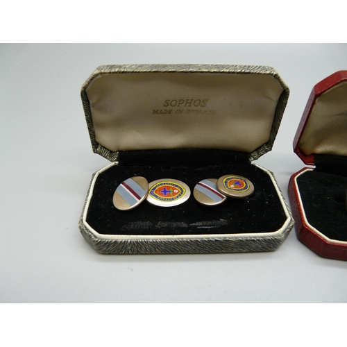 994 - A pair of silver and enamel cufflinks and a pair of vintage Eton cufflinks