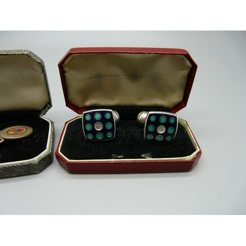 994 - A pair of silver and enamel cufflinks and a pair of vintage Eton cufflinks