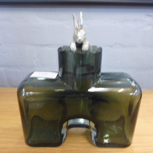 1337 - A Marly grey glass bottle vase, H 15.5cms (505941339780614)   # and a Pippa Hare pot hanger (5059413... 