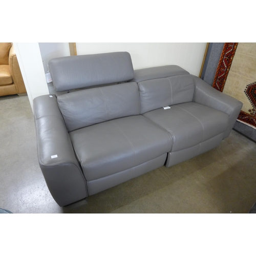 1470 - A grey leather electric reclining sofa