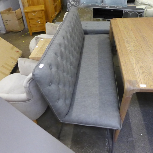 1510 - A grey leather effect button back bench with metal legs *this lot is subject to VAT