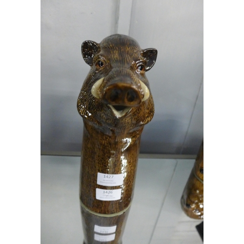 1382 - A wild boar ceramic wine jug, H 28cms (948-27)   #