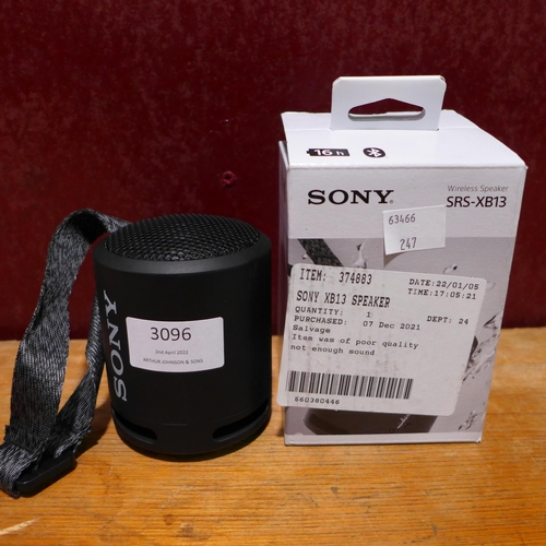 3096 - Sony Xb13 Speaker (SRSXB13B.CE7) (247-112)  * This lot is subject to vat