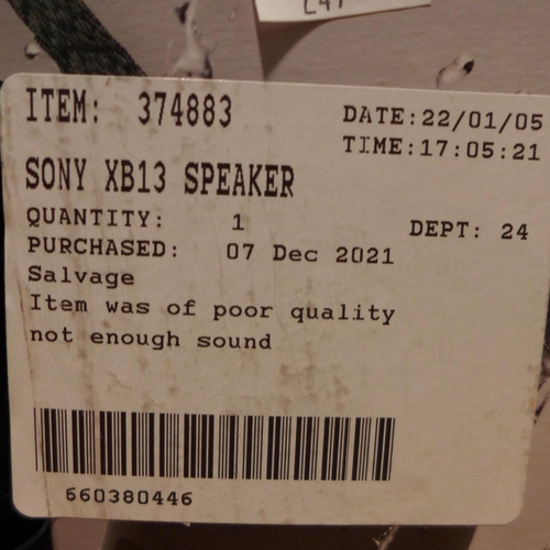 3096 - Sony Xb13 Speaker (SRSXB13B.CE7) (247-112)  * This lot is subject to vat