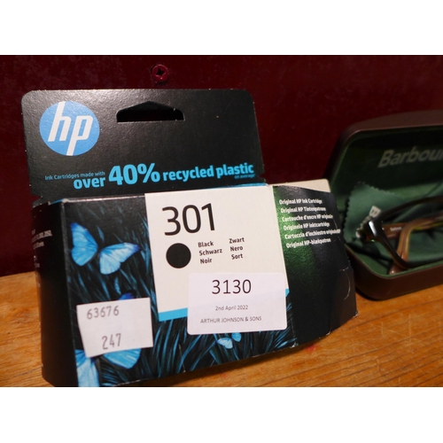 3130 - Barbour B040 Brown Plastic Glasses  and HP 301 Black Ink Cartridge  (247-162,178)  * This lot is sub... 