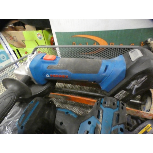 2158 - Cordless angle grinder & impact driver plus spares, battery no charger