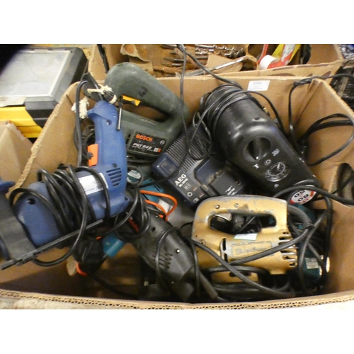 2164 - Approx 10 power tools: Bosch jigsaw, Draper hammer-drill, air compressor,etc.