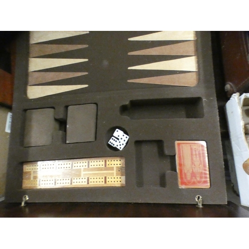 2250 - 1960's/70's wood tabletop game compendium set, chess, backgammon, cards, etc.