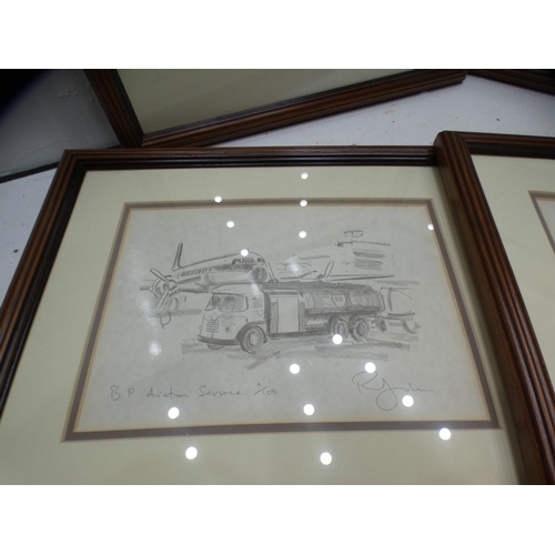 2296 - 4 Signed artist original shipping/automobile sketches