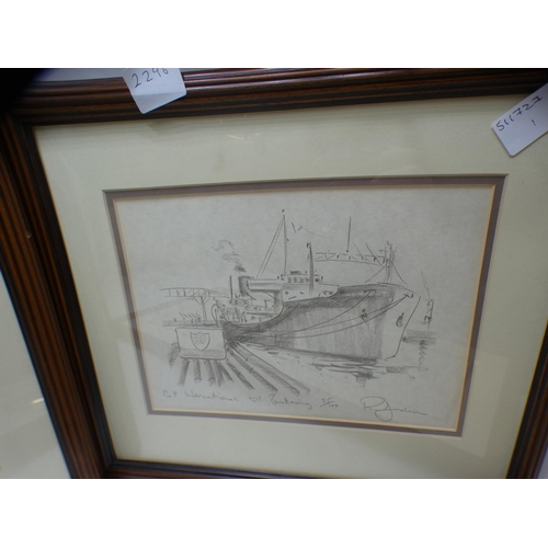 2296 - 4 Signed artist original shipping/automobile sketches