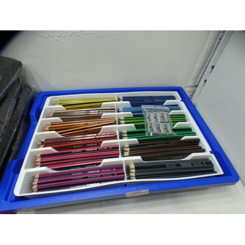 2298 - Staedtler 288 bumper pack coloured pencils, Oxford 10 pack helix rubbers, 10 packs resistance bands ... 