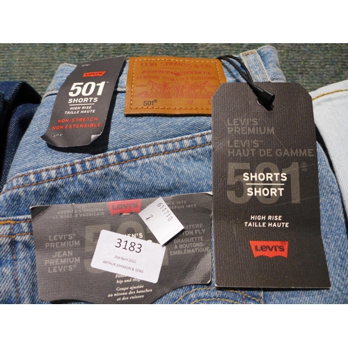 3183 - 3 Pairs of Levi's including: Women's shorts, Men's and Girl's jeans * this lot is subject to VAT