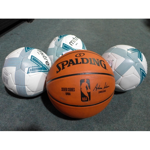 3245 - 3 Mitre Size 5 Football's & a Spalding NBA Basketball     (247-92)  * This lot is subject to vat